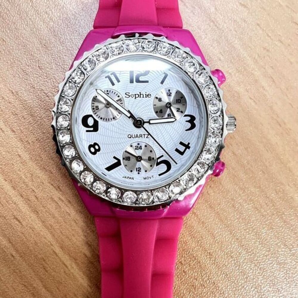 SOPHIE‎ Women's Wristwatch Pink/White  Silicone Band Japan Movt Rhinestones